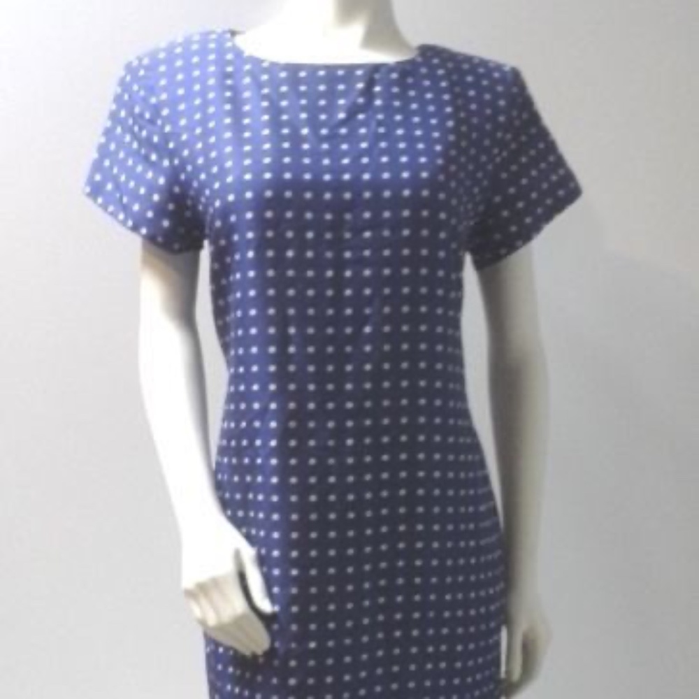 Vintage Blue White Polka Dot 100% Silk Dress Ruffle Hem